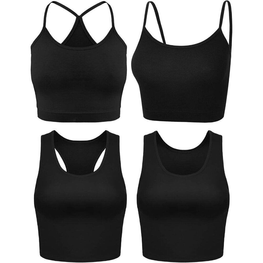 4 Pack Women Crop Tops Basic Workout Sleeveless Spaghetti Strap Tank